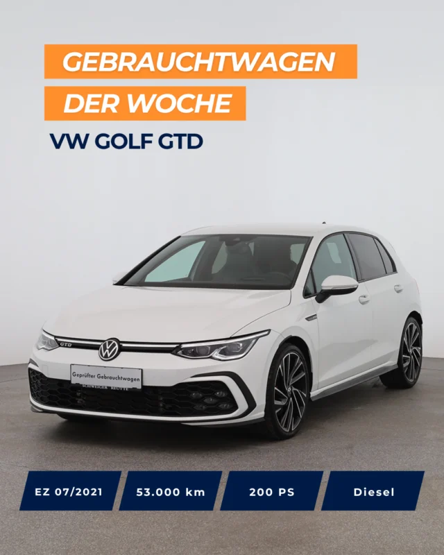 🔥 Gebrauchtwagen der Woche: VW Golf GTD – Dein neuer Traum auf vier Rädern! 🔥⁠
⁠
Highlights, die dich umhauen:⁠
⁠
📸 Rückfahrkamera für den perfekten Blick nach hinten⁠
🚀 Head-up-Display für volle Kontrolle⁠
🔑 Keyless Entry & Start – einfach einsteigen und loslegen⁠
🎶 Harman Kardon Sound – Konzertfeeling unterwegs⁠
⚙️ Adaptive Fahrwerksregelung DCC – Komfort & Sport in einem⁠
❄️ Standheizung & -lüftung – immer perfekte Temperatur⁠
💡 IQ.LIGHT LED-Matrix-Scheinwerfer – sieht nicht nur gut aus, sondern bringt dich sicher ans Ziel⁠
📱 App-Connect – volle Vernetzung⁠
🚗 Automatische Distanzregelung ACC – entspannt cruisen⁠
🔥 Beheiztes Multifunktion-Sportlenkrad mit Schaltwippen – mehr Fahrspaß geht nicht!⁠
⁠
💸 Preis AT: 30.990 €⁠
💸 Preis DE: 28.990 €⁠
⁠
Bereit, Gas zu geben? Dieser Golf GTD wartet auf dich! 🚘💨⁠
⁠
Mehr Infos zum Fahrzeug 👉 Link in Bio.⁠
⁠
#GebrauchtwagenDerWoche #VWGolfGTD #autohausschweiger